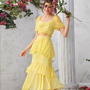 Puff Sleeve Ruched Detail Swiss 2 piece dress